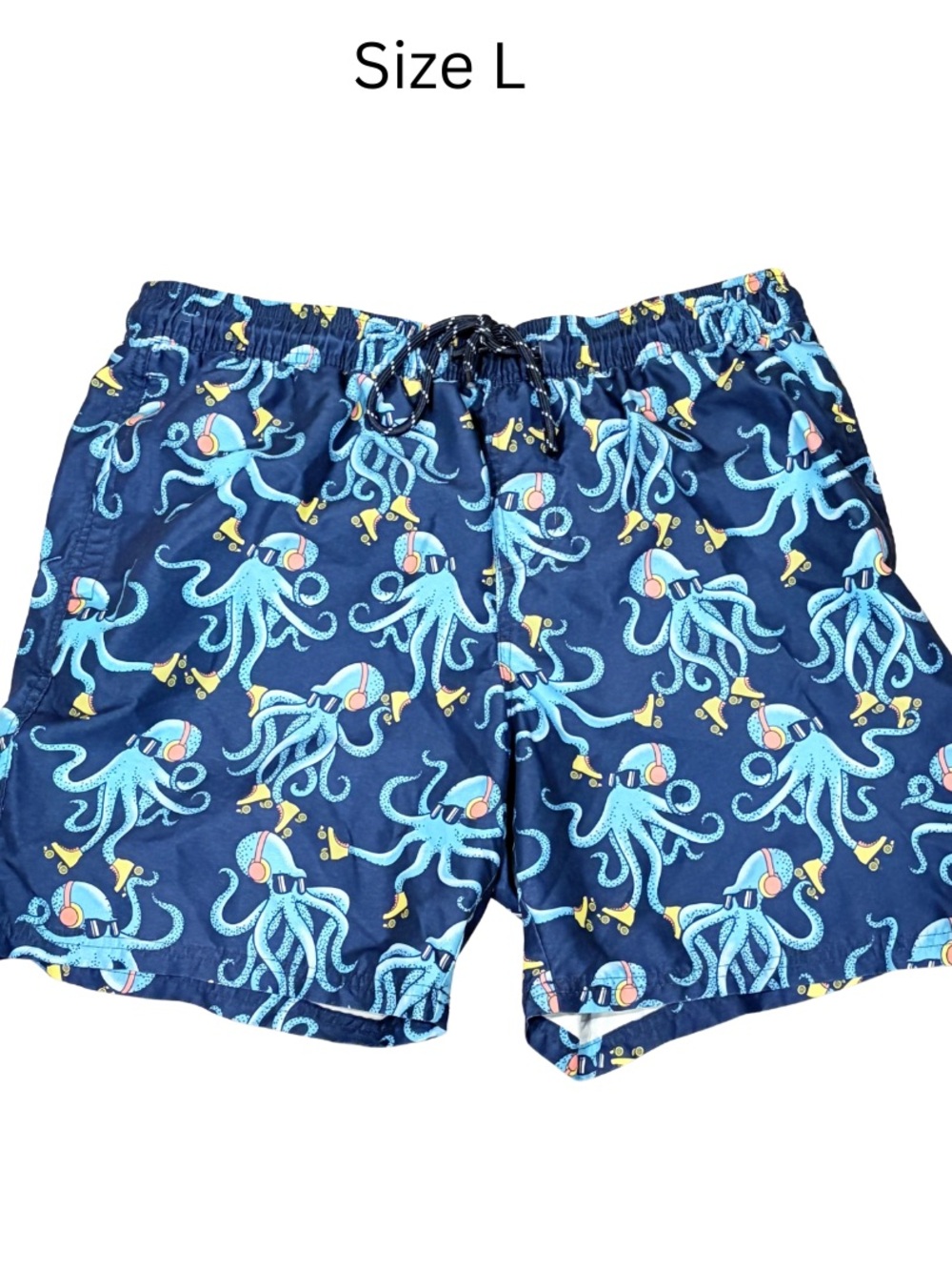 No Boundaries Men’s Large Octopus Swim Trunks Blue Novelty Print Board Shorts
